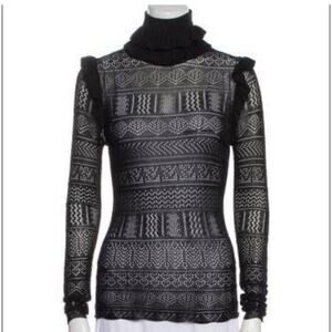 Ronny Kobo XS Lace Ruffle Black Turtleneck Knits sweater Semi Shear Gothic Ac15
